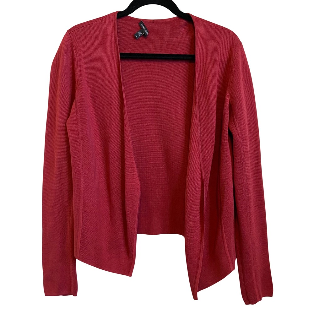 Eileen Fisher Red‎ Silk Organic Cotton Open Front Cardigan Sweater Small